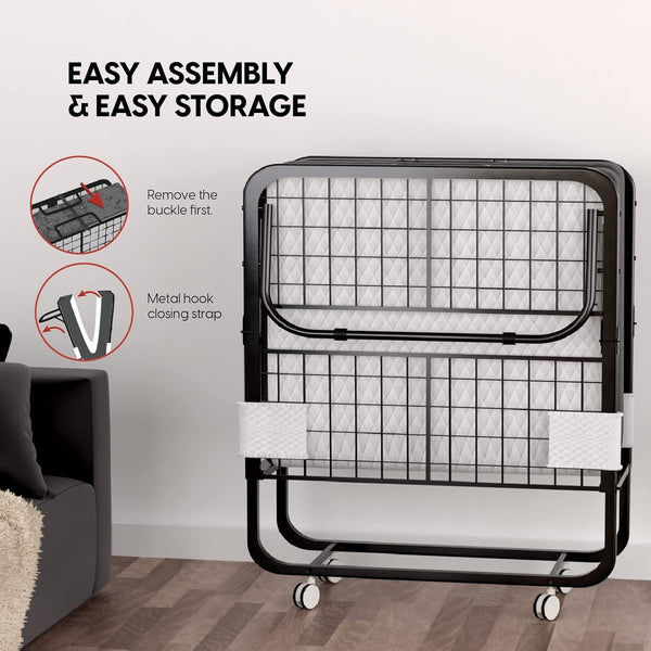 Folding Bed with Mattress - 75X31 Cot Size Frame - Portable Rollaway Guest Bed with 5-Inch Memory Foam Mattress - Space-Saving Foldable Design for Easy Storage (31 Inch)4