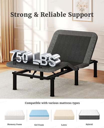 Twin XL Adjustable Bed Frame, Independent Head and Foot Incline, Quiet Motor, Wired Remote, 3 Height Options, Tool-Free Assembly, Electric Bed Base for Reading and Watching TV7