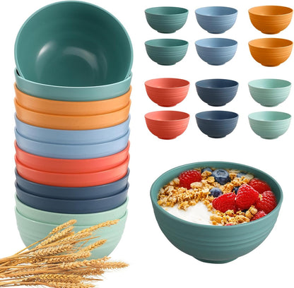 12 Pcs Unbreakable Cereal Bowls Set, 26 Oz Wheat Straw Bowls Set, Microwave & Dishwasher Safe Rice Bowls for Kitchen, Reusable Plastic Bowls for Soup, Salad and Snack, BPA Free, Multicolor1