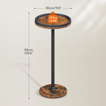 Small round Side Table, Drink Table, Coffee Martini Table with Pedestal Accent for Small Spaces in Living Room, Bedroom, Sofa Couch, Rustic Brown BF168BZ013