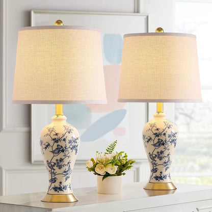 24" Chinoiserie Modern Ceramic Small Table Lamps Set of 2 for Bedroom1