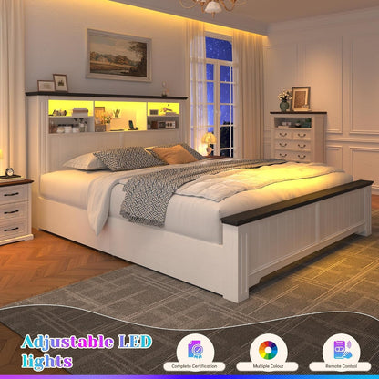 Full Size Bed Frame with Headboard and Storage,4 Drawers,White6