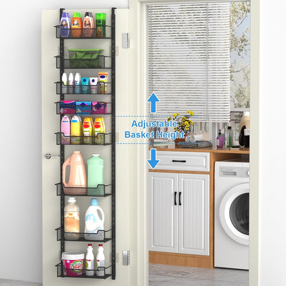 12.3" W Narrow over the Door Pantry Organizer, 8-Tier over the Door Organizer with Adjustable Basket, Pantry Door Organization for Pantry Kitchen Storage Room Spice Rack, Black2