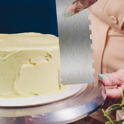 9 Inch Stainless Steel Cake Scraper, Cream Cake Scraper Sided Patterned Edge Stripe Edge Smoother Scraper Cake Smoother Frosting Scraper Cake Decorating Comb for Mousse Butter Cream7