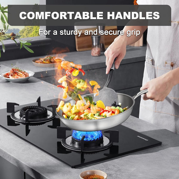 12 Inch Tri-Ply Stainless Steel Frying Pan, Compatible with All Cooktops up to 600℉, Large Frying Pan Induction-Ready Skillet, Dishwasher and Oven Safe, Even Heat, 12" Skillet3