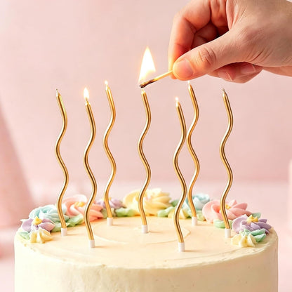 12-Count Gold Spiral Long Thin Metallic Birthday Candles, Cake Candles, Birthday Parties, Wedding Decorations, Party Candles2