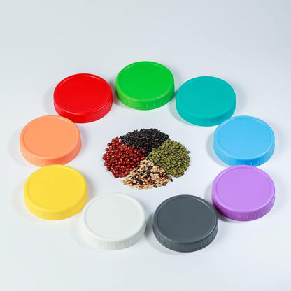 9 Wide Mouth Mason Jar Lids with Silicone Ring,Thickened Leak-Proof Lids Fit Ball,Kerr and More, 9 Color Plastic Lids, 86Mm Plastic Mason Jar Lids3