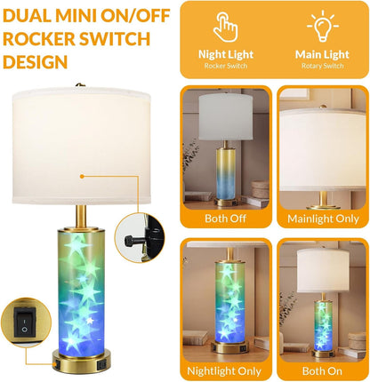 26" Modern Bedside Table Lamps with Color-Changing Night Light Set of 23