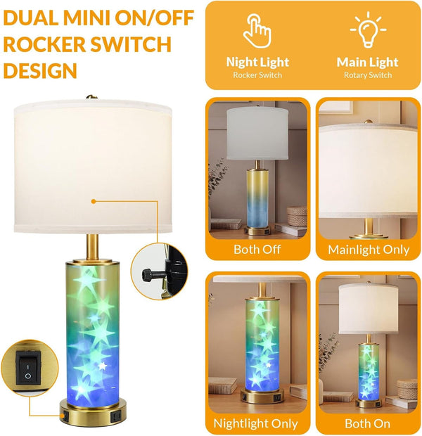 26" Modern Bedside Table Lamps with Color-Changing Night Light Set of 23