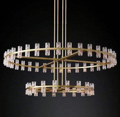 D32''+D40'' Large Gold Wagon Wheel Chandelier 72-Lights Gold round Chandeliers Glass Chandelier for Dining Room,Living Room Vintage Chandeliers5