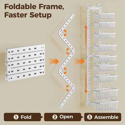 9 Tier Narrow over the Door Pantry Organizer, 2 in 1 Wall Mount or Hanging Spice Rack with Adjustable Deep Basket, Heavy-Duty Seasoning Organizer and Storage for Kitchen Closet Bathroom (White)5