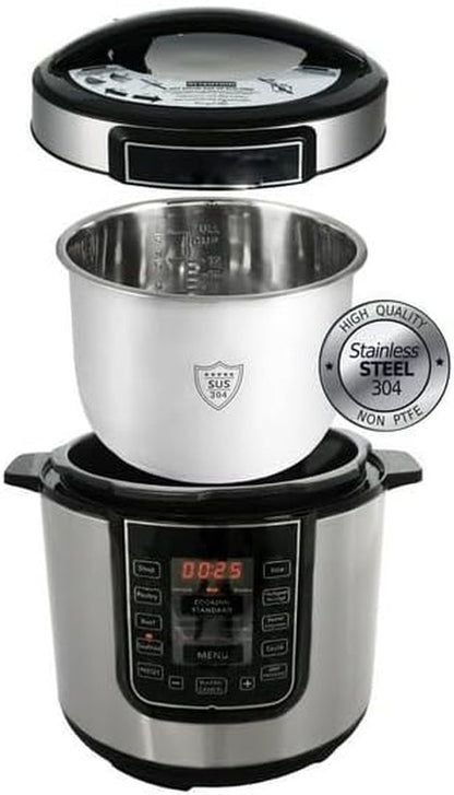 6 Quart Digital Pressure Cooker with 14 Preset Cooking Functions – Stainless Steel Electric Multi-Cooker with Slow Cook, Keep Warm, and Auto Shut-Off4
