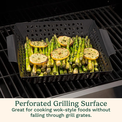 11" X 11" Non-Stick Grill Wok, Perforated BBQ Grill Basket for Grilling Veggies, Meat & Stir-Fry, Outdoor Grilling Basket for Charcoal and Gas Grills3