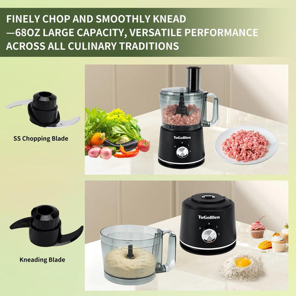 10 Cup Food Processor, Glass Blender and Grinder,5 Food Blades | Kneading/Chopping/Shredding/Slicing/French Fry Blades for Vege,Fruits,Meats,Beans3