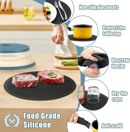 Large Microwave Splatter Cover & Silicone Mat,12 Inchs Vented Collapsible Guard Dish Plate Lid & round Kitchen Mat for Food6