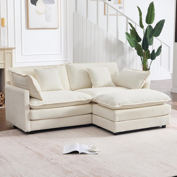76.7" Beige White Cloud Couch, Small L Shape Sectional Sofa, 2 Seater1