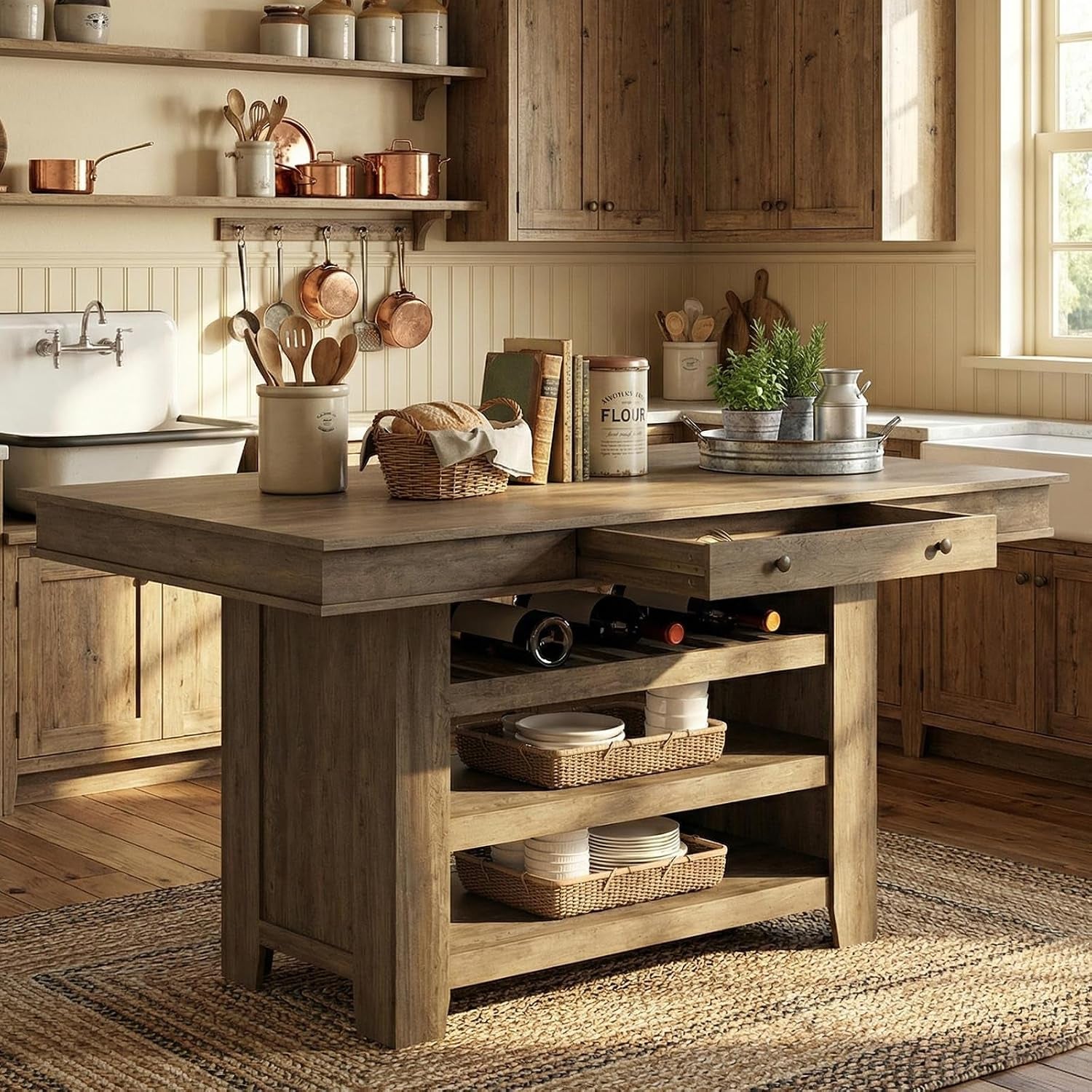 counter-height-dining-table-with-2-drawers-36-farmhouse-wooden-large-bar-kitchen-table-with-wine-rack-3-shelves-rectangular-thick-frame-for-kitchen-bar-entertaining-retro-gray