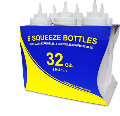 32 Oz Clear Squeeze Bottle, Wide Mouth, Pack of 64