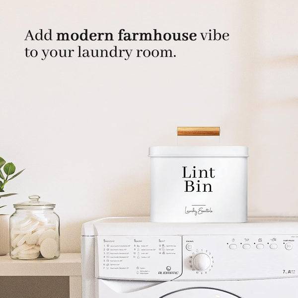 Modern Farmhouse Lint Bin for Laundry Room Decor and Accessories (White)4