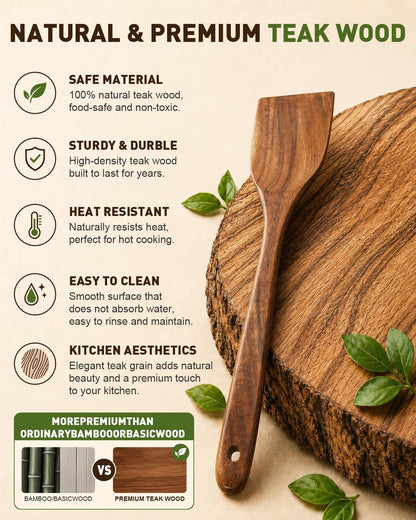 100% Premium Solid Teak Wooden Utensil Set with Holder, 7 PCS2