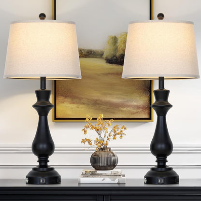 Modern Black Table Lamps Set of 2 for Living Room,30" Tall Bedside Lamp with USB Charging Port,3-Way Dimmable Touch Nightstand Lamp for Bedroom Desk Side Table Office,Black7