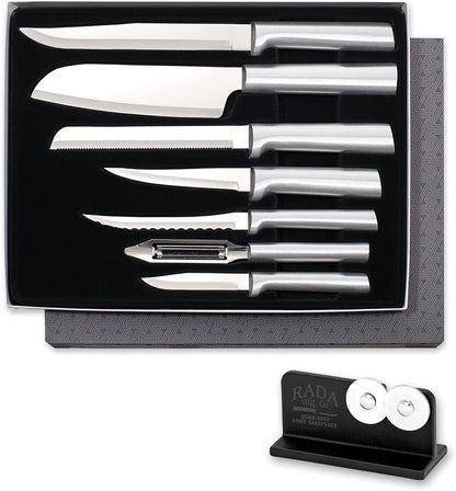Cutlery the Starter Gift Set (S38) with Sharpener, Silver | 7-Piece Knife Set with Quick Edge Sharpener (R119), Stainless Steel Blades, Cast Aluminum Handle1