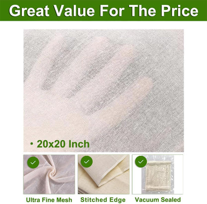 6 Pcs Cheese Cloths, 20X20 Inch, 100% Unbleached Cotton, Grade 100 Reusable Cheese Cloth with Fabric Fine Mesh Cloth, Reusable Muslin Cheesecloth for Straining, Juicing, Cooking, Baking3
