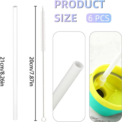 Replacement Straw for Owala Water Bottle 24 Oz 32 Oz, 6PCS Reusable Plastic Straws Compatible with Owala Water Bottle，Bpa-Free Straws and 1 Cleaner Brush White2