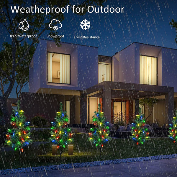 Upgraded 4-Pack Solar Christmas Garden Stake Lights, Decorative Xmas Tree Solar Christmas Yard Stake Outdoor Waterproof Pathway Lights for Garden Patio Yard Decorations4