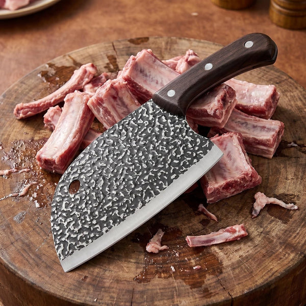 Chinese Meat Cleaver Knife with Hammered Carbon Steel Blade and Plastic Handle, Safe Use and Reduces Hand Fatigue, for Restaurant and Commercial Kitchen Meat Cutting5
