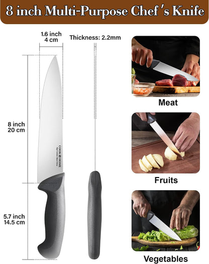 Professional 8 Inch Chef'S Knife Multi-Purpose, Straight Edge High Carbon Stainless Steel Sharp Kitchen Knife, Ergonomic Handle, Black2