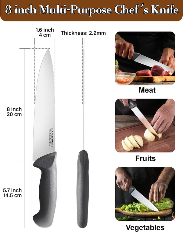 Professional 8 Inch Chef'S Knife Multi-Purpose, Straight Edge High Carbon Stainless Steel Sharp Kitchen Knife, Ergonomic Handle, Black2