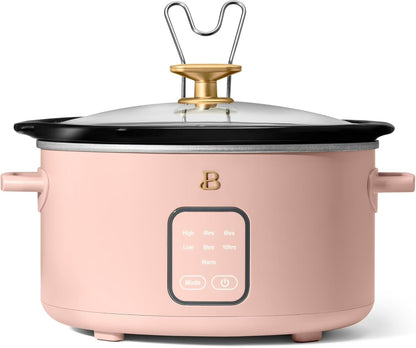 4 Quart Programmable Slow Cooker with Digital Touch Display, Locking Hinged Lid, Stoneware Pot, Auto Warm, Preset Cooking Times, Dishwasher Safe1