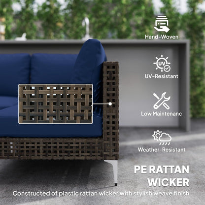 7 Piece Wicker Patio Furniture Set Modular Rattan Brown/Dark Blue5