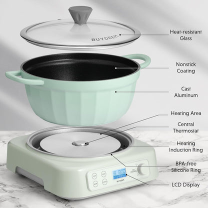 LP55 5-In-1 Slow Cooker with Removable Nonstick Stockpot, 4.7QT | Compatible with Various Cookwares, Two Temperature Controls, Customized Time Settings, Auto Keep Warm for 2H, Cozy Greenish6