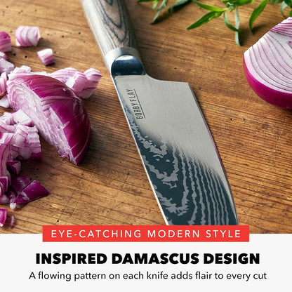 X Bobby Flay 3 Piece Knife Set, Pairing Utility & Chef’S Knife, Premium Stainless Steel Blades, Precision Cutting Kitchen Tools, Hand Finished Ergonomic Wood Handle, Damascus Steel Design10