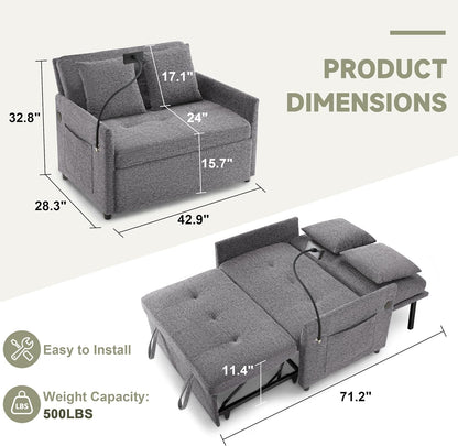 Loveseat Sleeper Sofa Convertible Sofa Bed, Pull Out Couch, Dark Grey2