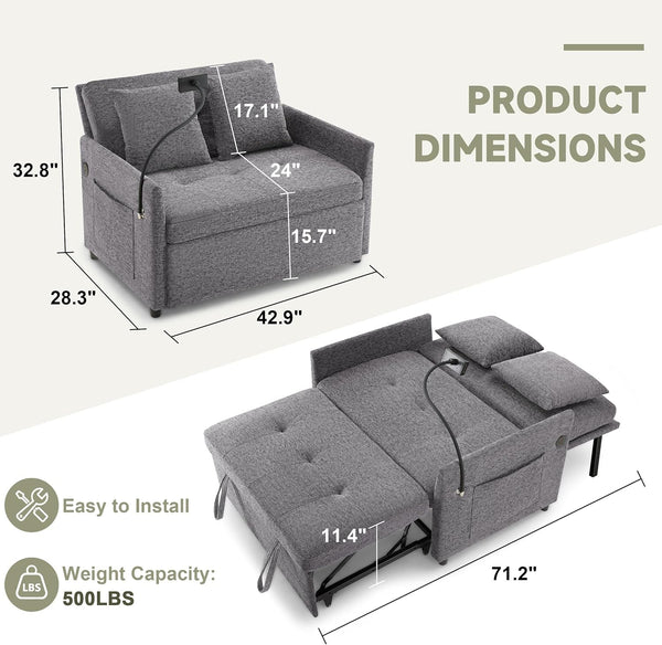 Loveseat Sleeper Sofa Convertible Sofa Bed, Pull Out Couch, Dark Grey2