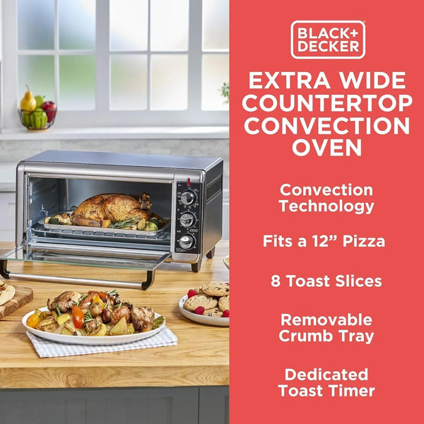 BLACK+DECKER TO3250XSBD 8-Slice Extra Wide Convection Countertop Toaster Oven, Includes Bake Pan, Broil Rack & Toasting Rack, Stainless Steel/Black10