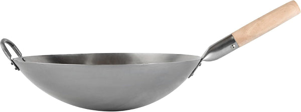 Carbon Steel Wok 1 Pack of 14 Inch Heavy-Duty Stir Fry Pan Silver Hand Hammered Wok Efficient Maneuvering Steel Helper Handle Uniform Heat Distribution Asian Cooking13