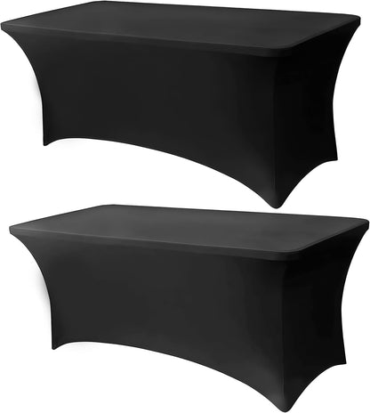 6FT Black Table Cloth - 2 Pack Fitted Stretch Rectangle Spandex Tablecloth, Washable Table Cover for Party, Picnic, Wedding, Banquet, Birthday and Festival(30" X 72")1
