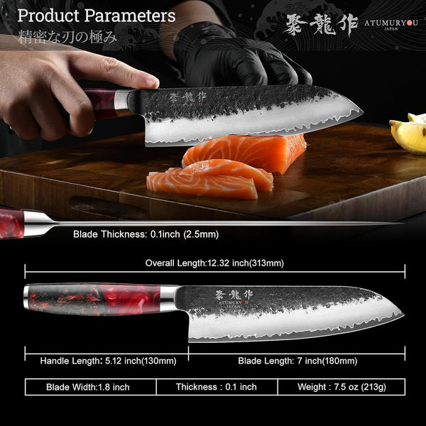 7'' Japanese Santoku Chef Knife, Black Forged 3-Layer VG10 Steel Core6