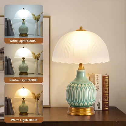 Table Lamps Ceramic Retro Lamp for Living Room,15." Modern Bedside Nightstand Traditional Lamps, Classic Chinoiserie Green Glass Lamp for Home (Retro)4