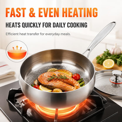 Titanium Hammered Pan with Lid, Thickened Multi-Layer Stock Pot, Titanium Wok Pan, Scratch-Resistant Non Stick Titanium Frying Pans, Even Heating for Cooking,9.44In/Lid4