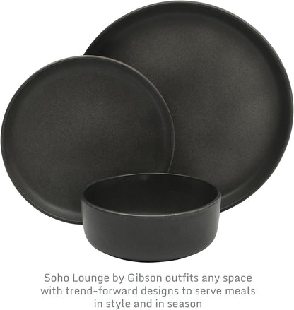 Pasco 12 Piece (Service for 4) Plates and Bowls Reactive Glaze Dishes Stoneware Ceramic Dinnerware Set - Black3