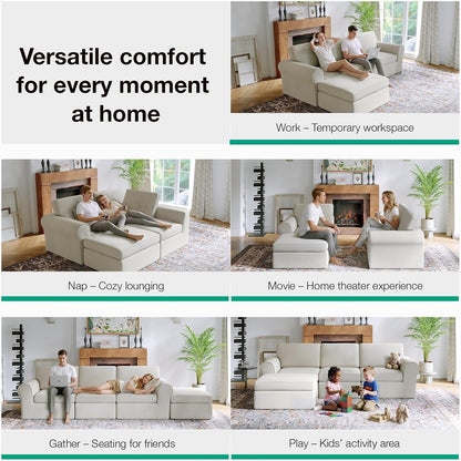 108" Modular Sectional Sofa, Modular Sectional Couches for Living Room Bedroom, Chenille Removable Cover Cloud Couch with Smarts Coil® Support L-Shaped Couch(Beige, 3 Seater + 1 Ottoman)4