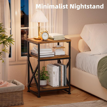 Side Table, End Table with 3 Tiers Open Shelves, Bedside Table for Sofa Couch, Nightstand, Living Room, Bedroom, Rustic Brown4