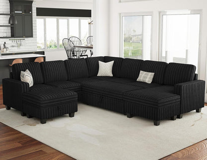 Oversized Sofa Bed Modular Sectional Sleeper Sofa with Pull Out Bed L Shaped Couch with Storage Chaise Black Couch1