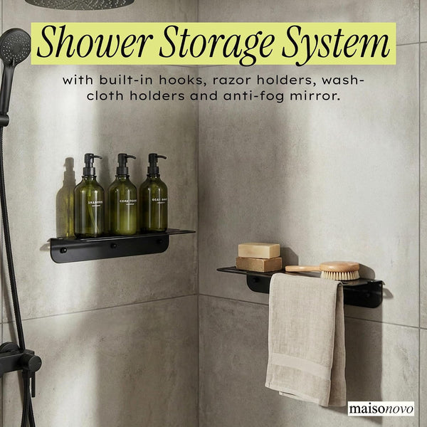 Shower Caddy Bathroom Shelf with Towel Bar Wall Mounted Set of 22