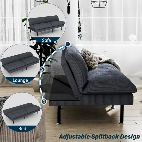 70" Futon Sofa Bed, 4 in 1 Multi-Function Couch Sleeper with Adjustable Backrest, Modern Convertible Futon, Recliner Small Loveseat for Living Room, Office, Grey6